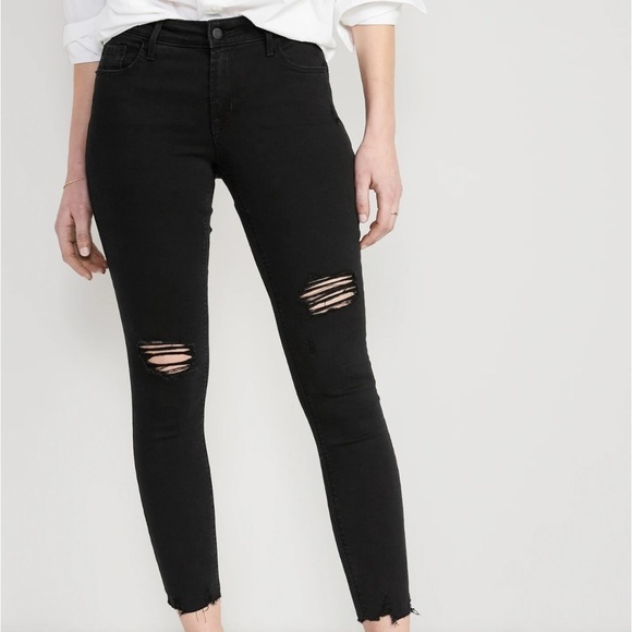 OLD NAVY High-Waisted Black Gray Wash Distressed Rockstar Super-Skinny Jeans - Picture 1 of 12